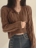 Kukombo Cropped Brown Cable Knit Sweater