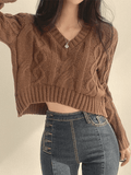 Kukombo Cropped Brown Cable Knit Sweater