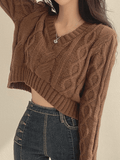 Kukombo Cropped Brown Cable Knit Sweater