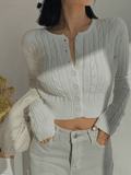 Kukombo Cropped Button Cable Knit Cardigan