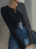 Kukombo Cropped Button Cable Knit Cardigan