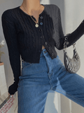 Kukombo Cropped Button Cable Knit Cardigan