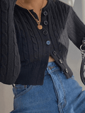 Kukombo Cropped Button Cable Knit Cardigan