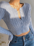 Kukombo Cropped Button Cable Knit Cardigan