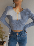 Kukombo Cropped Button Cable Knit Cardigan