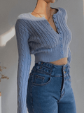 Kukombo Cropped Button Cable Knit Cardigan