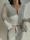 Kukombo Cropped Button Cable Knit Cardigan