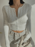 Kukombo Cropped Button Cable Knit Cardigan
