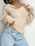 Kukombo Cropped Fuzzy Knit Sweater