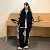 Kukombo Outfit Korean Fashion Jogging Tracksuit Women Y2K Preppy Style Pink Pant Sets Loose Kpop Streetwear Sweatpants Striped Hoodie Autumn