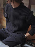 Kukombo Solid Ribbed Crew Neck Short Knit Sweater