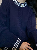 Kukombo Striped Trim Cable Knit Pullover Sweater