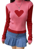 Kukombo Knit Heart Print Slim Sweater