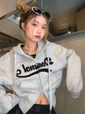 Kukombo Outfit Punk Hoodie Winter Women Coats Casaul Letter Hoodie 90s Korea Fashion Crop Top Zipper Pocket Outerwear Female Kpop Jacket Hooded