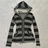 Kukombo party outfit  Striped retro pattern cardigan Hoodie silm grunge punk Y2K top high street rock aesthetic casual Harajuku commuter womens Hoodie