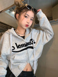 Kukombo Outfit Punk Hoodie Winter Women Coats Casaul Letter Hoodie 90s Korea Fashion Crop Top Zipper Pocket Outerwear Female Kpop Jacket Hooded