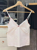 Kukombo Red Dot Fungus Trim Bow Tank Tops Women Summer Casual Cotton Slim V-neck Sleeveless Camis Sweet Cute Preppy Style Y2K Vests New