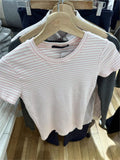 Kukombo Sweet Pink Striped Short Sleeve Tees Women New Casual Slim O-neck Tshirts Tops Female Cute Preppy Style Streetwear T-shirts Y2K