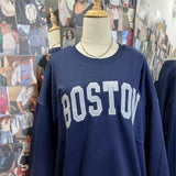 Kukombo BOSTON Letter Patch Embroidery Winter Sweatshirt Round Neck Retro Y2K Autumn Pullovers Top Harajuku Streetwear Navy Blue Hoodie