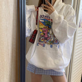 Kukombo Vintage White Angel Print Hoodie Women 2020 Autumn White Cotton Long Sleeve Zipper Tops Female Casual Chic Streetwear Hoodied