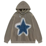 Kukombo Y2K Denim Star Zip Up Hoodie