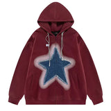 Kukombo Y2K Denim Star Zip Up Hoodie