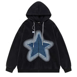 Kukombo Y2K Denim Star Zip Up Hoodie