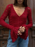 Kukombo Knitwear Hollow Out Sweater Cardigan Women V-Neck Long Sleeve See-Through Cropped Top Summer Knit Patchwork Cardigan Top outfit inspo