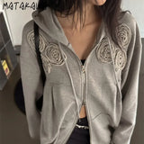 Kukombo Matakawa Y2k 3D Flowers Hoodies Women Tops Spring Autumn Zipper Vintage Sweatshirts Korean Fashion Streetwear Sudaderas Outfit Ideas
