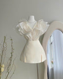 Kukombo Homecoming Dress Party Outfits Dramatic Sheer Ruffle V-Neck Mini Dress
