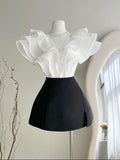 Kukombo Homecoming Dress Party Outfits Dramatic Sheer Ruffle V-Neck Mini Dress