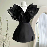 Kukombo Homecoming Dress Party Outfits Dramatic Sheer Ruffle V-Neck Mini Dress