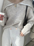 Kukombo Solid Big Lapel Neck Half Zip Sweater