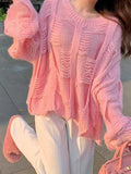 Kukombo Solid Cutout Loose Knit Sweater