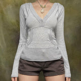 Kukombo Hottie Slim-fit Knit Hooded Sweater Spring and Autumn Y2k 2000s Vintage Hot Girls Sexy Elegant Temperament Comfortable Versatile ootd