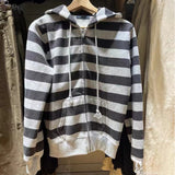 Kukombo Vintage Stripe Pockets Hoodies Women Autumn New Warm Drawstring Long Sleeve Cardigan Top Casual Streetwear Y2K Sweatshirt Female