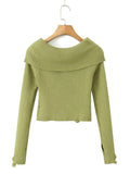 Kukombo Long Sleeve Off-Shoulder Plain Ribbed-Knit Sweater
