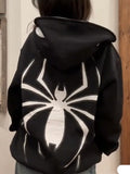 Kukombo Punk Zip Up Hoodie with Spider Print