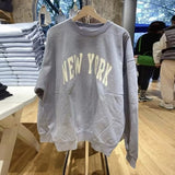 Kukombo BOSTON Letter Patch Embroidery Winter Sweatshirt Round Neck Retro Y2K Autumn Pullovers Top Harajuku Streetwear Navy Blue Hoodie