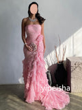 Kukombo Customized Modern Style Chiffon Pleat Mermaid Strapless Long Dresses Homecoming Dresses Pastrol Unisex Chinese Style Formal Casu (PRE-ORDER)
