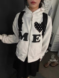 Kukombo Light Colour Vintage Patch Double Zip Up Cardigan for Women Harajuku Design Korean Style Letter Jacket Aesthetic Hoodies ootd outfit idea