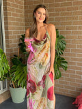 Kukombo Beaded Printed Halter Dress Camisole Split Pile Neck Large Backless Vacation Beach Long Dresses Suspender No Positioning Robes ootd outfit idea