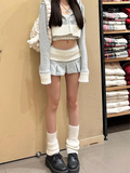 Kukombo Absobe Crop Hoodies Mini Pleated Skirt Set Women's Contrast Patchwork Long Sleeve Slim Zipper Cardigan Hooded Jacket Skirt Suit ootd