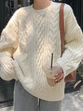 Kukombo Solid Cable Knit Pullover Sweater