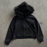 Kukombo party outfit  Solid Color Plush Heavy Duty Hoodie Casual Fashion Y2K Top Emo Girl Urban hops Aesthetic Pure Cotton Retro Street Women's Hoodie