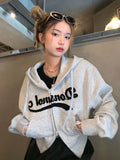 Kukombo Outfit Punk Hoodie Winter Women Coats Casaul Letter Hoodie 90s Korea Fashion Crop Top Zipper Pocket Outerwear Female Kpop Jacket Hooded