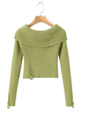 Kukombo Long Sleeve Off-Shoulder Plain Ribbed-Knit Sweater