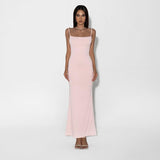 Kukombo Women Summer New 2024 Dresses Sexy Pink Backless Slim Sling Dress Clubwear Elegant Fashion Knitted Maxi Dress O-Neck Sleeveless outfit inspo