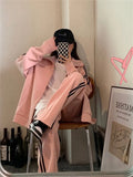 Kukombo Outfit Korean Fashion Jogging Tracksuit Women Y2K Preppy Style Pink Pant Sets Loose Kpop Streetwear Sweatpants Striped Hoodie Autumn