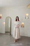 Kukombo Champagn Tulle Evening dresses Off the Shoulder A-line Vestidos De Fiesta Elegant Long Sleeves Ankle-length  فساتين سهرة